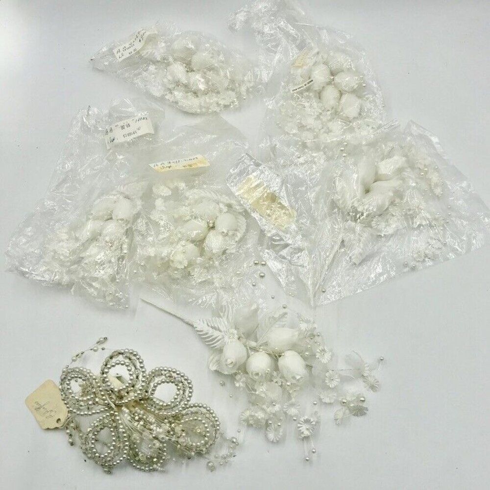 Vintage 80s Womens Comb Tiara Spray Crystals Flowers Pearls Wedding Bridal Lot